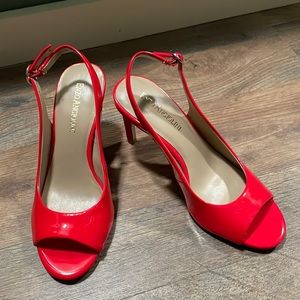 Patent leather open toe heels size 5.